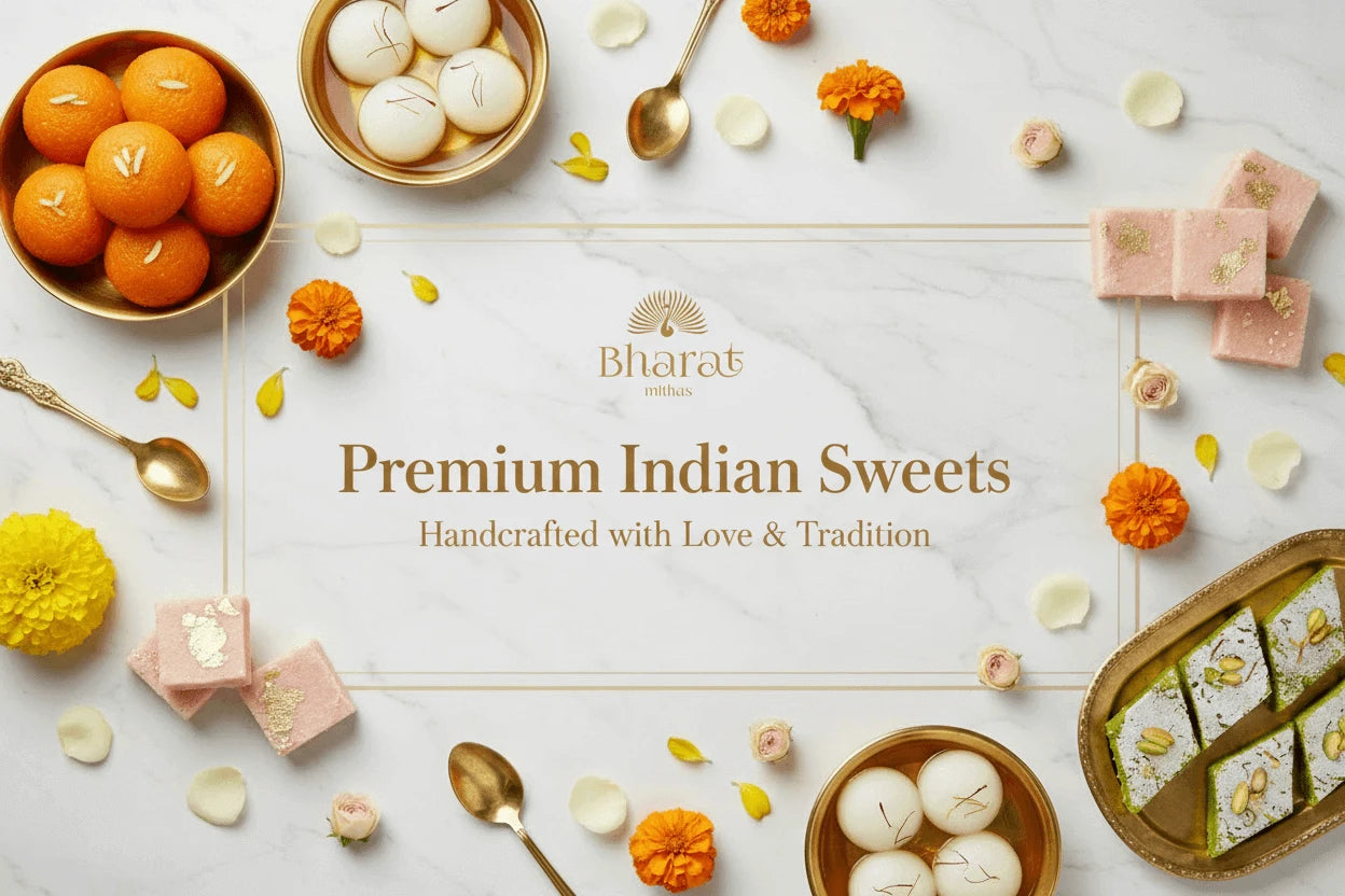 Premium Indian sweets banner Bharatmithas traditional mithai dry fruits online delivery India